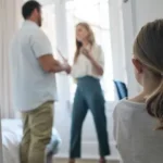 Little girl watching her parents argue at home.